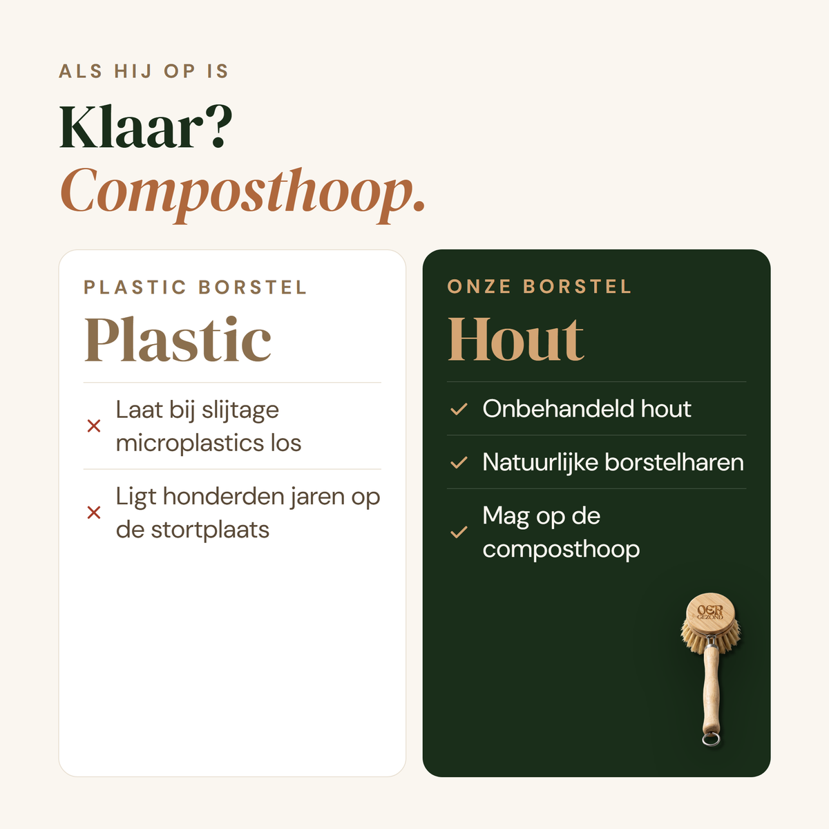 Afwasborstel: klaar composthoop