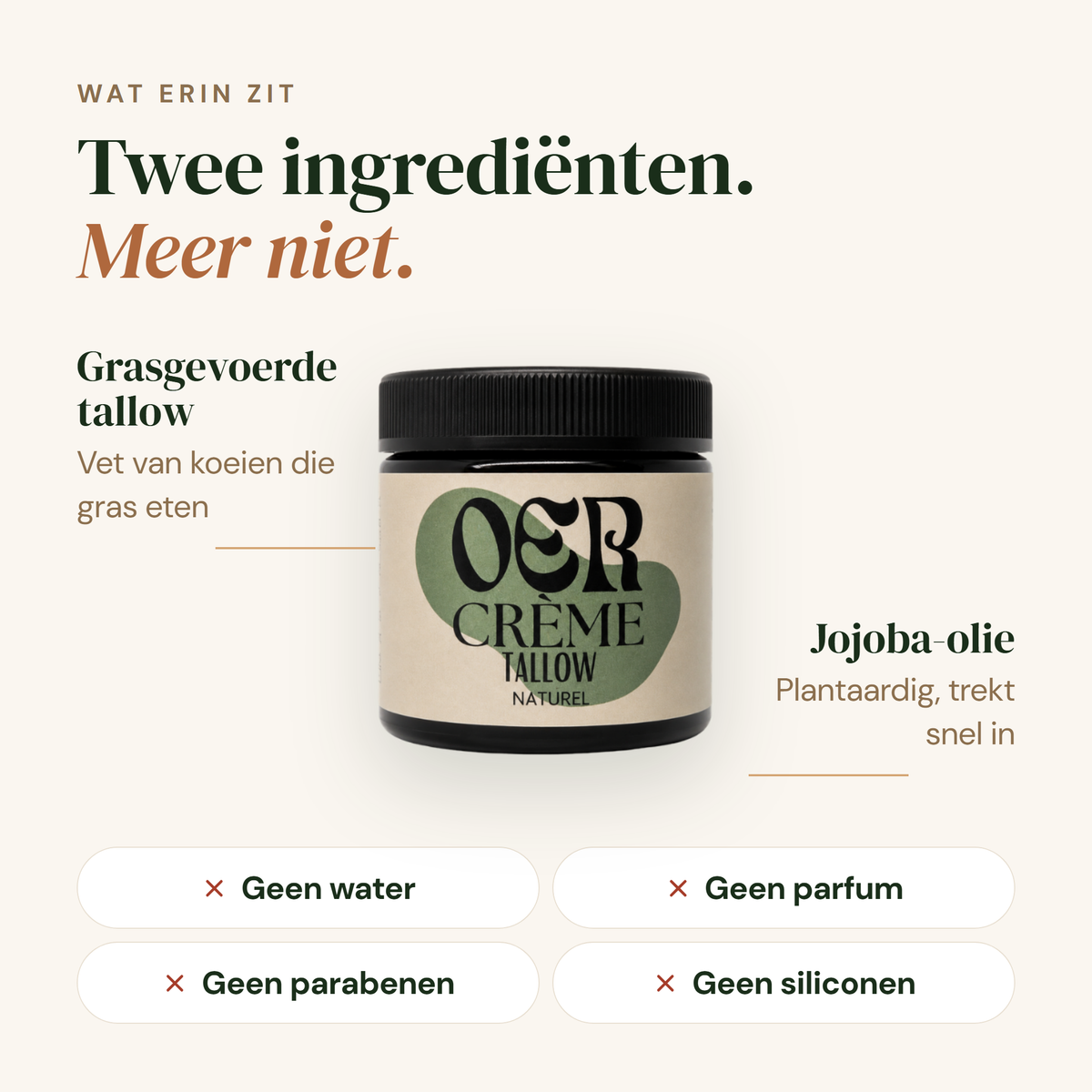 Oercrème: twee ingrediënten, grasgevoerde tallow en jojoba-olie