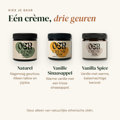 Oercrème in drie geuren: Naturel, Vanille Sinaasappel en Vanilla Spice