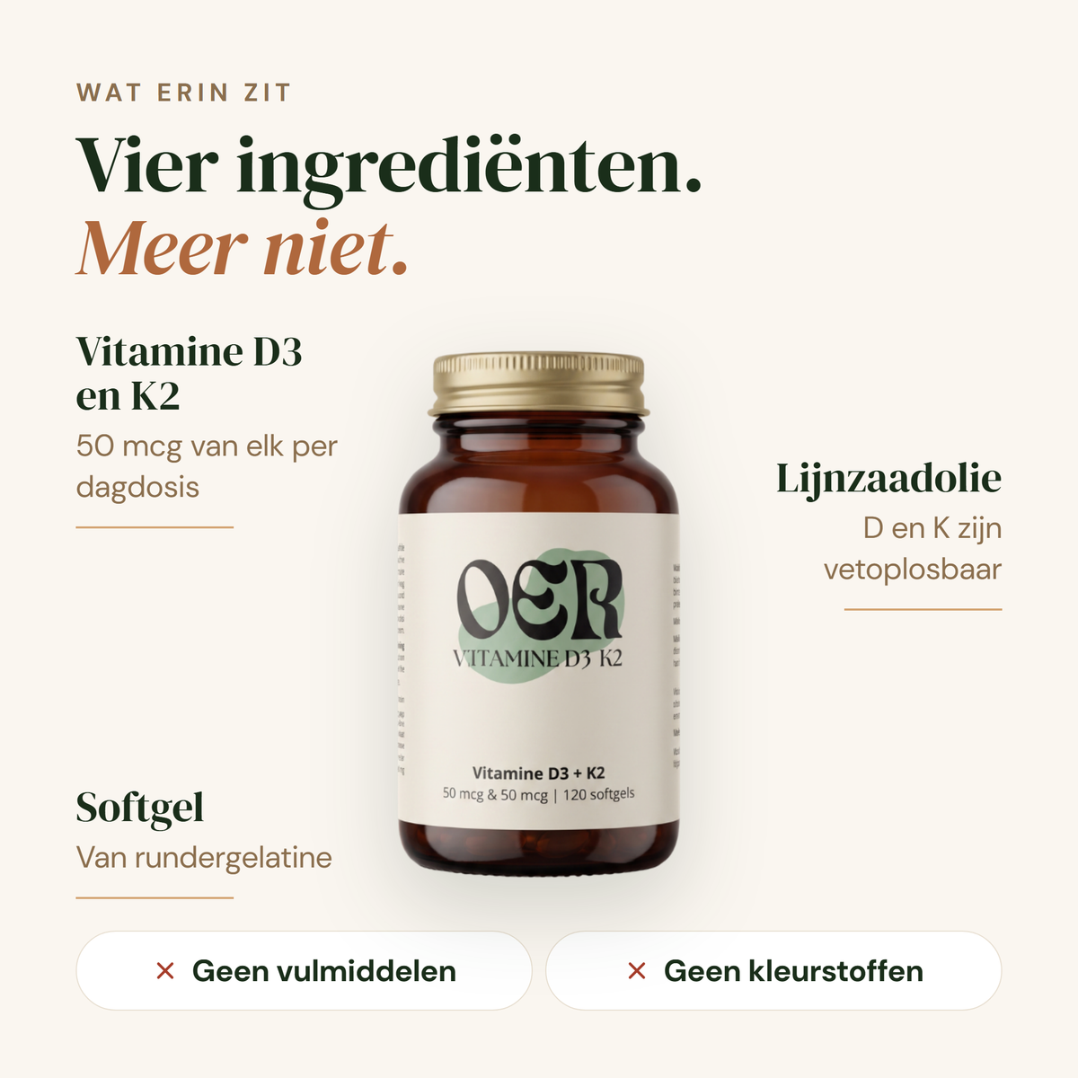 Vitamine D3 K2: vier ingredienten